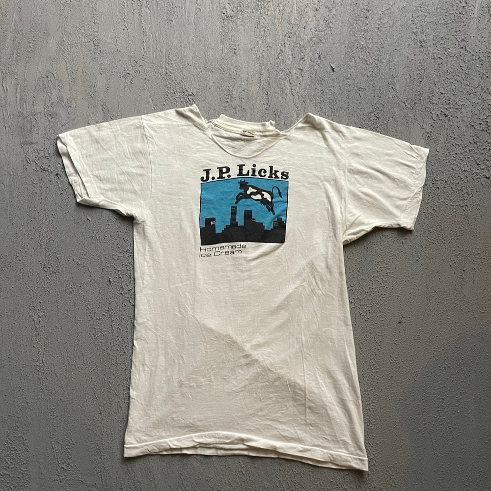 Vintage J.P. Licks  Ice Cream Shirt Mens Medium‎ White 1980s Rip Screen Stars